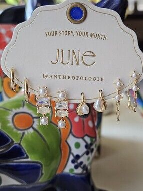 Anthropologie Birthstone Huggie Earrings, Set of  (3) . Pls Read The Description